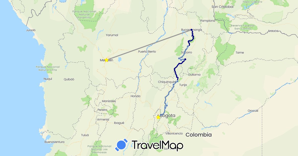 TravelMap itinerary: driving, plane, cycling in Colombia (South America)