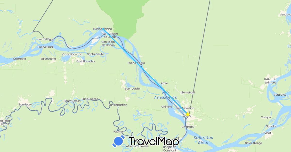 TravelMap itinerary: driving, boat in Colombia (South America)
