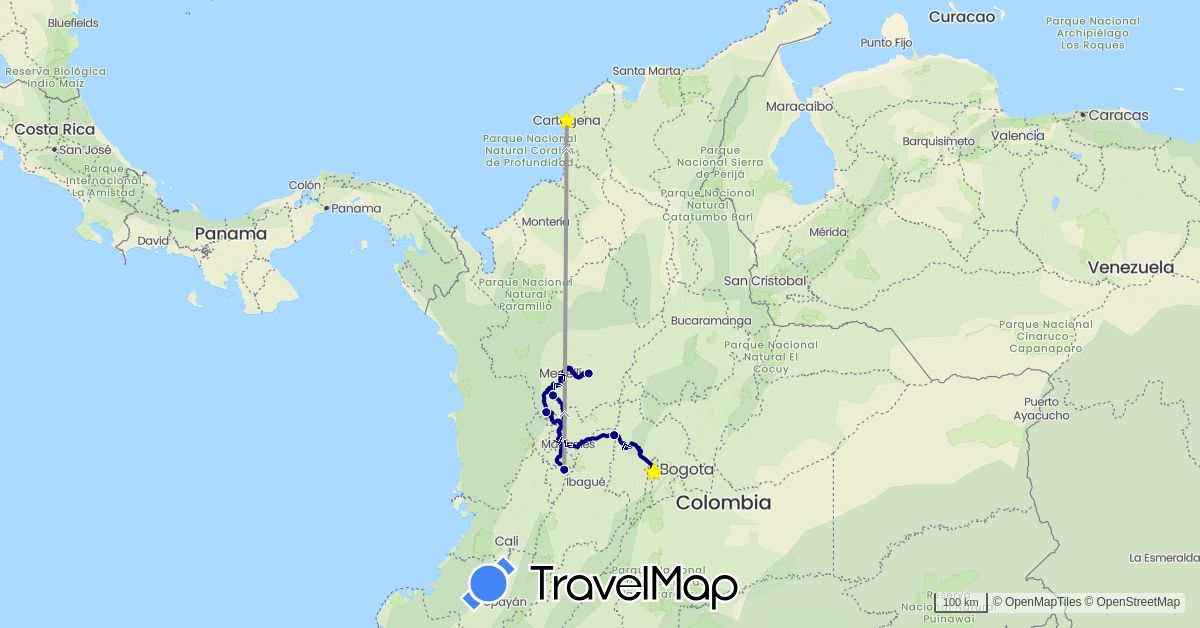TravelMap itinerary: driving, plane in Colombia (South America)