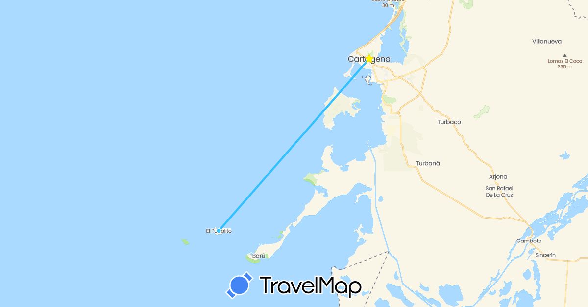 TravelMap itinerary: driving, boat in Colombia (South America)