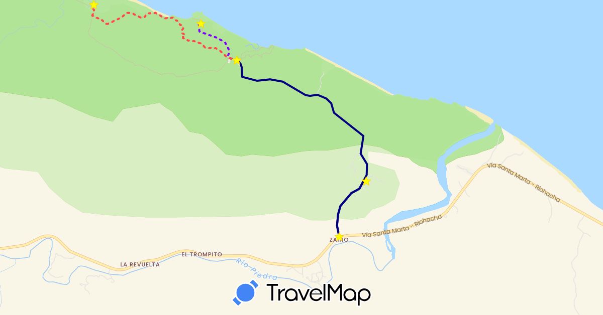 TravelMap itinerary: driving, hiking, walking in Colombia (South America)